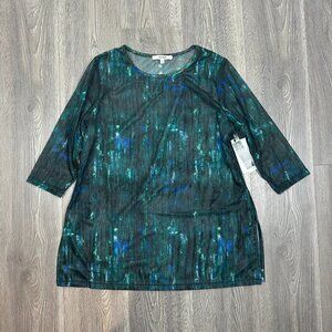 Sympli Nu Ideal Digital Camo Tunic Top Green Blue Mesh Long Sleeve Womens 10 NWT